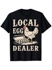 Funny Local Egg Dealer Chicken Graphic T-Shirt for Men and Women, Backyard Chicken Lover Farm Tee, Vintage Hen and Egg Print Casual Crew Neck Short Sleeve Shirt, Homestead Farmer Gift
