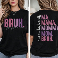 Funny Mother's Day Graphic Tee for Women, Mom Life BRUH Shirt, Mama Mommy Mom Quote T-Shirt, Casual Short Sleeve Crew Neck Top, Trendy Graphic Gift Tee
