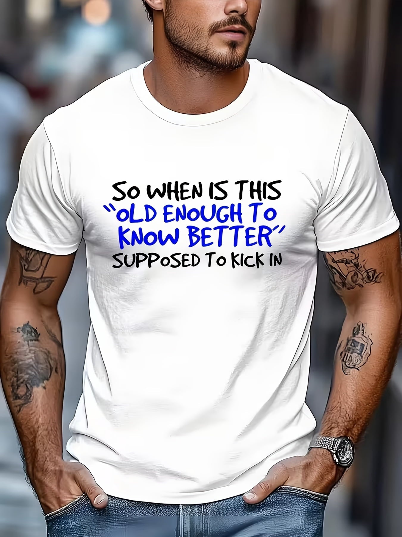 Funny "Old Enough to Know Better" Graphic T-Shirt for Men, Humorous Quote Letter Print Tee, Casual Crew Neck Short Sleeve Shirt, Everyday Humor Top, Comfortable Gift for Dad, Husband, Brother or Frie