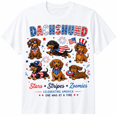 Funny Patriotic Dachshund T-Shirt for Women Men, Cute Wiener Dog 4th of July Graphic Tee, Stars Stripes Zoomies USA Independence Day Shirt, Red White Blue Dog Lover Gift