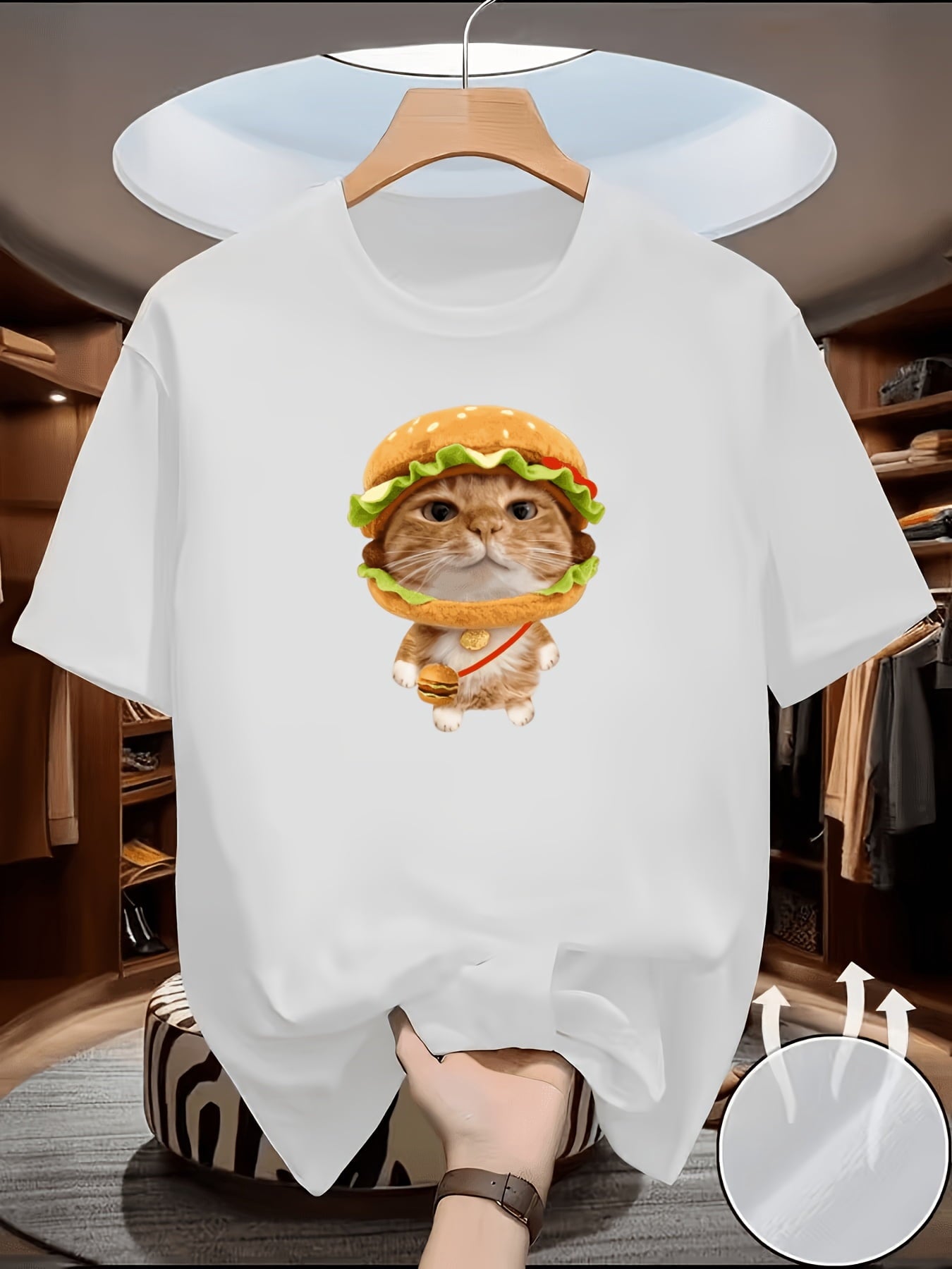 Funny Pet Cat with Hamburger Crossbody Bag Graphic Casual Streetwear T-shirt