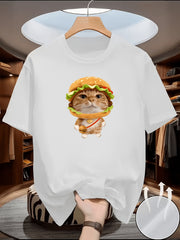 Funny Pet Cat with Hamburger Crossbody Bag Graphic Casual Streetwear T-shirt