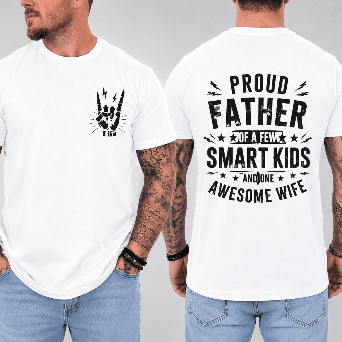 Funny Proud Father Statement T-Shirt for Men,Funny Family Dad T-Shirt, Smart Kids Dad And Awesome Wife Graphic Tee, Double Sided Print Family Humor Shirt, Father's Day Gift