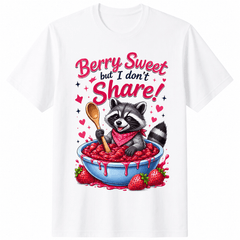 Funny Raccoon Strawberry Jam T-Shirt for Women, Cute Berry Sweet Graphic Tee, Cartoon Animal Lover Shirt, Casual Summer Crew Neck Top, Gift for Moms, Girls and Raccoon Fans
