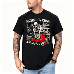 Funny Waiting On Parts Mechanic Skeleton Auto Repair Life Retro T-Shirt