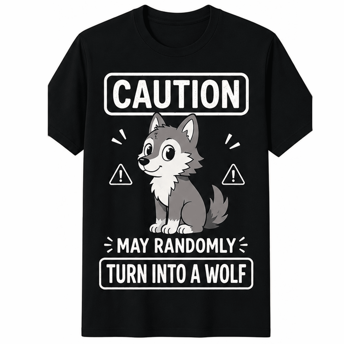Funny Wolf Shirt for Men Women, Cute Cartoon Wolf Graphic Tee, Caution May Randomly Turn Into A Wolf T-Shirt, Wolf Lover Gift, Animal Lover Humor Shirt