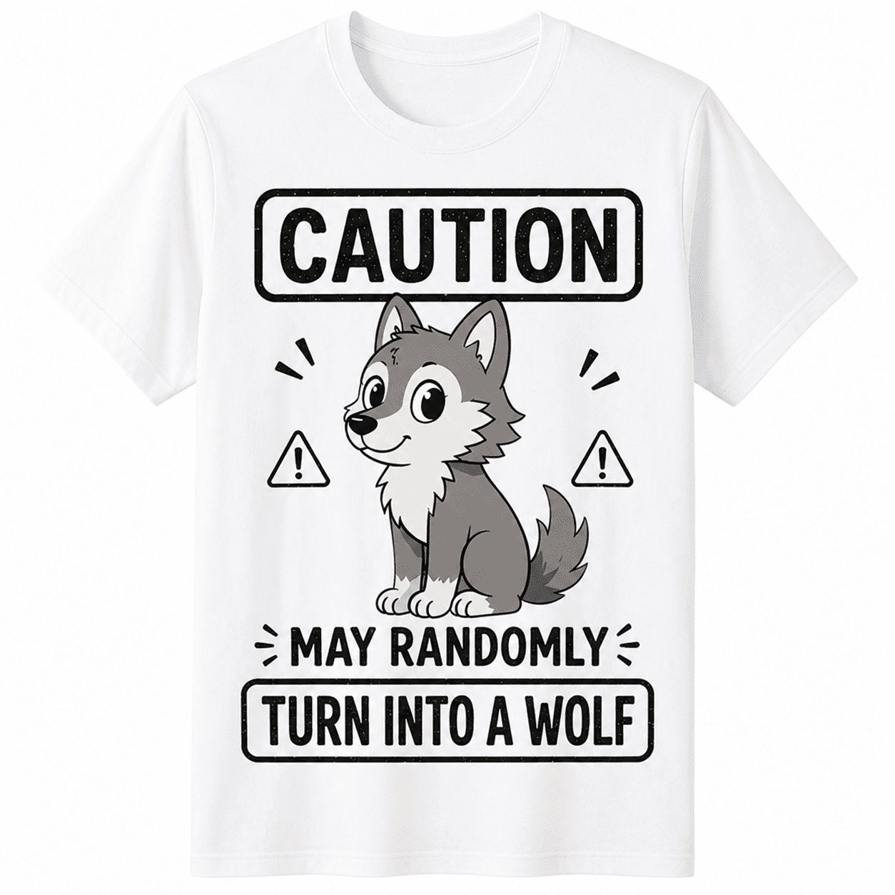 Funny Wolf Shirt for Men Women, Cute Cartoon Wolf Graphic Tee, Caution May Randomly Turn Into A Wolf T-Shirt, Wolf Lover Gift, Animal Lover Humor Shirt