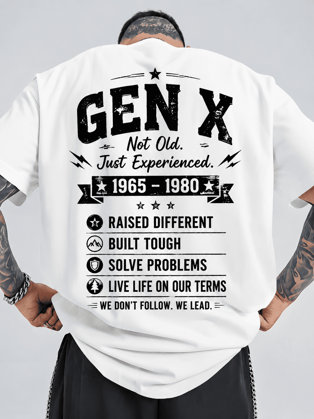 Gen X Graphic T-Shirt for Men & Women, Not Old Just Experienced Vintage Back Print Tee, 1965-1980 Retro Generation X Shirt