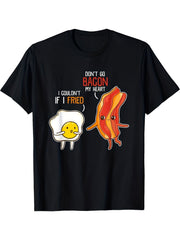 Don't Go Bacon My Heart Cute Funny Bacon And Egg Breakfast Pun Graphic Tee, Unisex Soft Cotton Crew Neck Top, All Season Breakfast Pun Tee, Casual Outfit for Food Lovers and Pun Fans