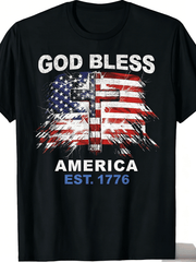 God Bless America Christian Cross Flag T-Shirt - Retro Vintage 250 Years 1776-2026, Suitable for, Round Neck Casual Wear for 4th of, Church Events & Everyday Pride Apparel