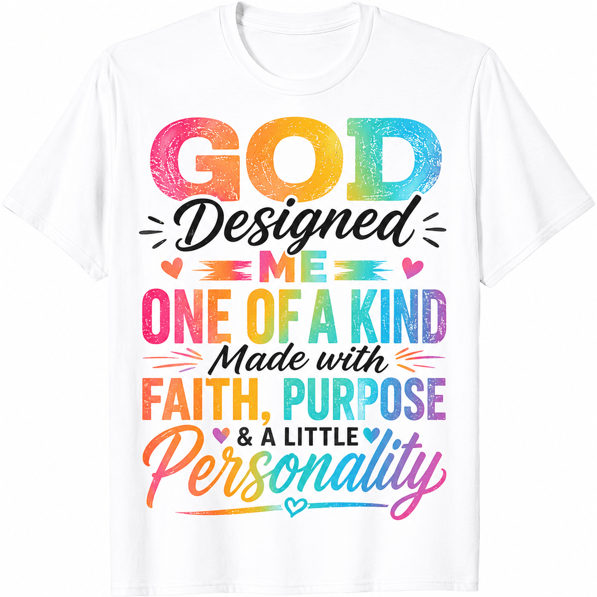 God Designed Me One of a Kind T-Shirt, Made with Faith Purpose and Personality, Inspirational Christian Graphic Tee for Women Men