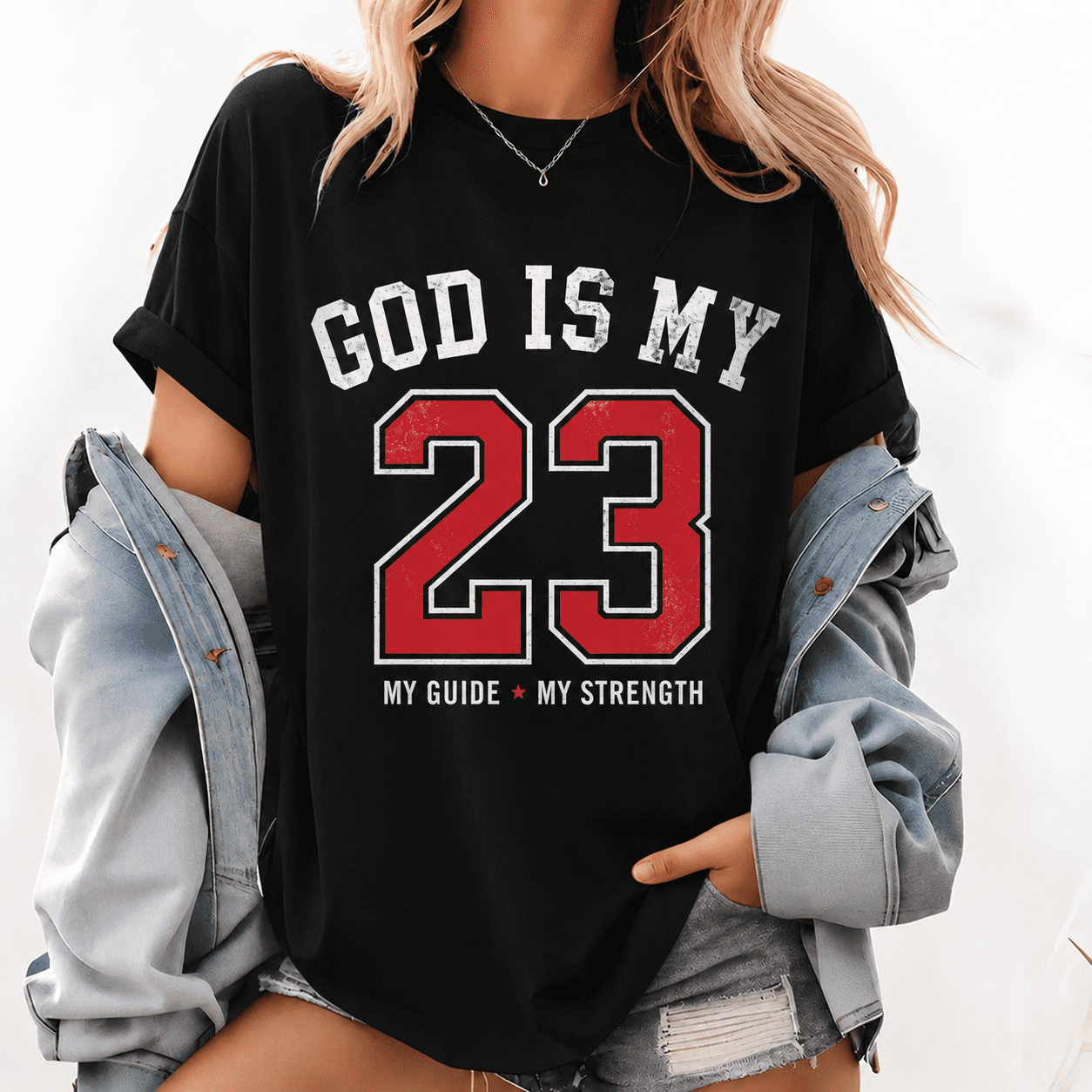 God Is My 23 Christian Faith Graphic T-Shirt Vintage Athletic Religious Tee for Women