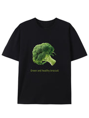 Green And Healthy Broccoli, Creative Pattern Crew Neck T-Shirt, Pure Summer Trendy Fashion Short Sleeves, Casual Daily Style Top