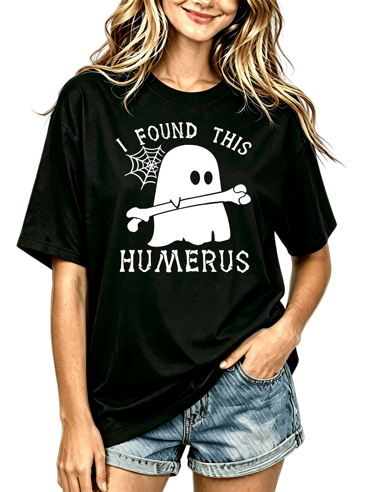 Halloween Skeleton & Letter Print Casual T-shirt, Crew Neck Short Sleeve Top For Spring & Summer, Women's Clothing