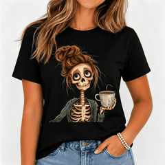 Halloween Skull Print Crew-Neck T-Shirt – Casual Athletic Top