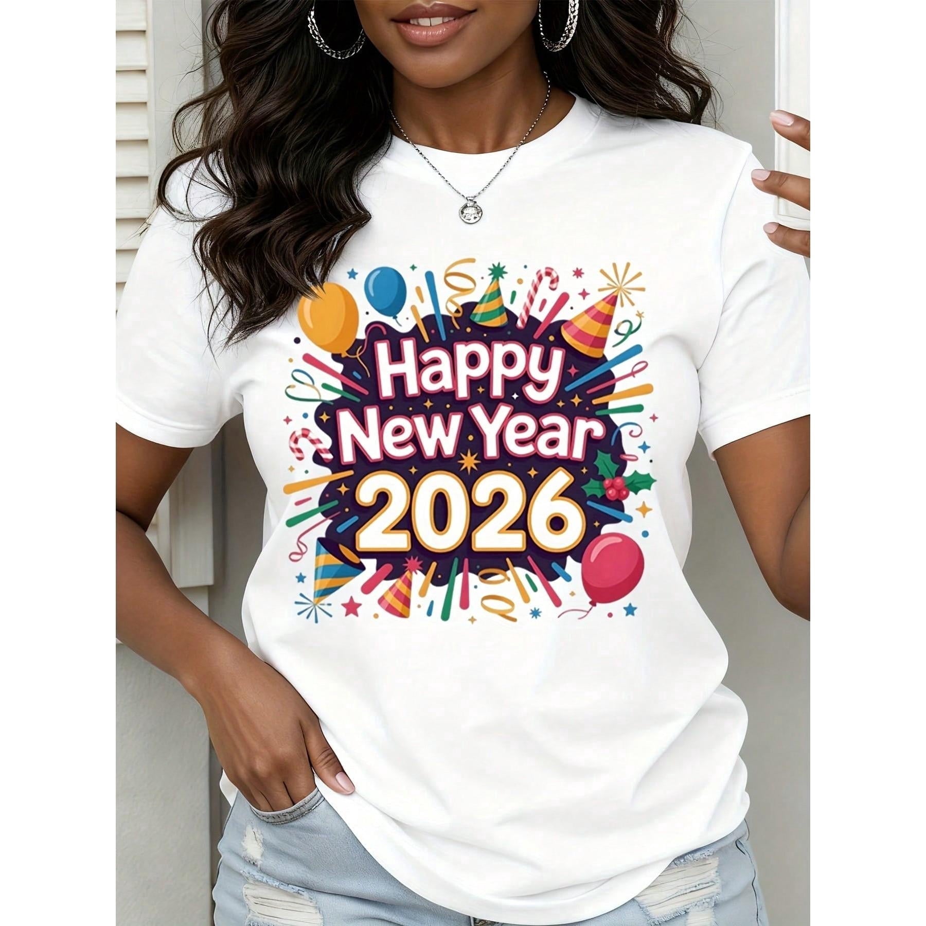 Happy New Year 2026 Celebration Party T-Shirt For Women Men Unisex Festive Graphic Tee Birthday Gift Apparel