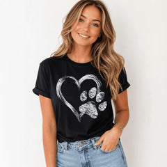 Heart Paw Print T-Shirt | Artistic Dog & Cat Lover Graphic Tee