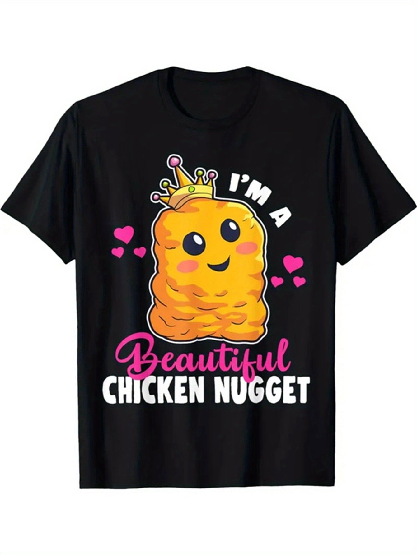 I Am A Beautiful Chicken Nugget Funny Kawaii Graphic Tee for Men Women, Cute Foodie Christmas Short Sleeve T-Shirt, Casual Crew Neck Top for Chicken Lover Holiday Gift