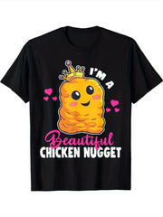 I Am A Beautiful Chicken Nugget Funny Kawaii Graphic Tee for Men Women, Cute Foodie Christmas Short Sleeve T-Shirt, Casual Crew Neck Top for Chicken Lover Holiday Gift