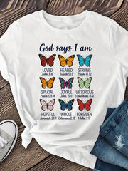 Inspirational Faith Butterfly Graphic T‑Shirt for Women, Casual Crewneck Short Sleeve Tee, Colorful Bible Verse Art Print Everyday Tops