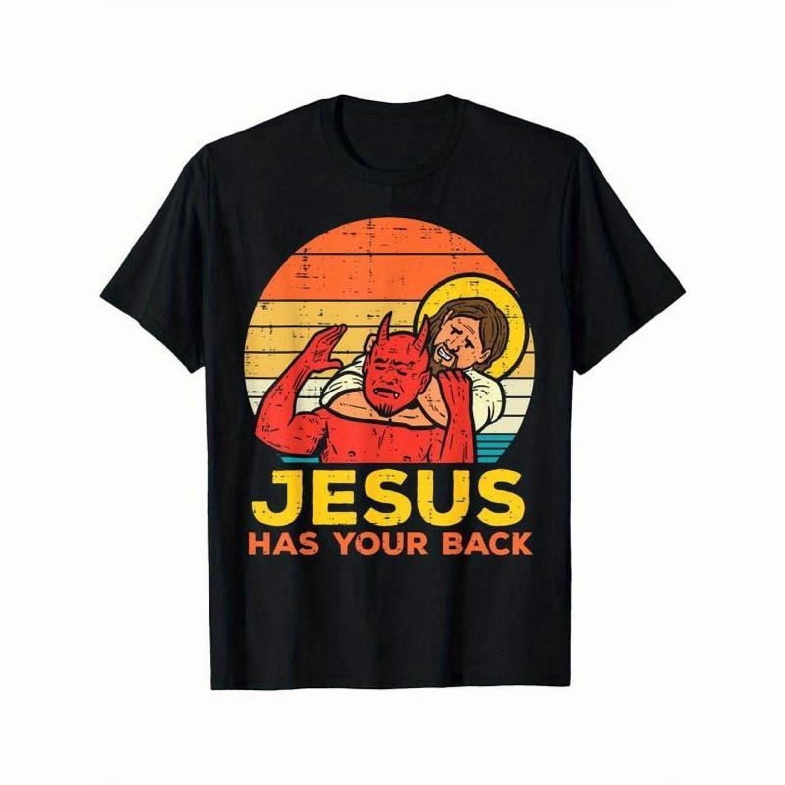 Jesus Has Your Back Jiu Jitsu Retro Christian Men's T-Shirt Selected Pure Cotton Interesting Design Short Sleeve Soft & Breathable Casual Crewneck