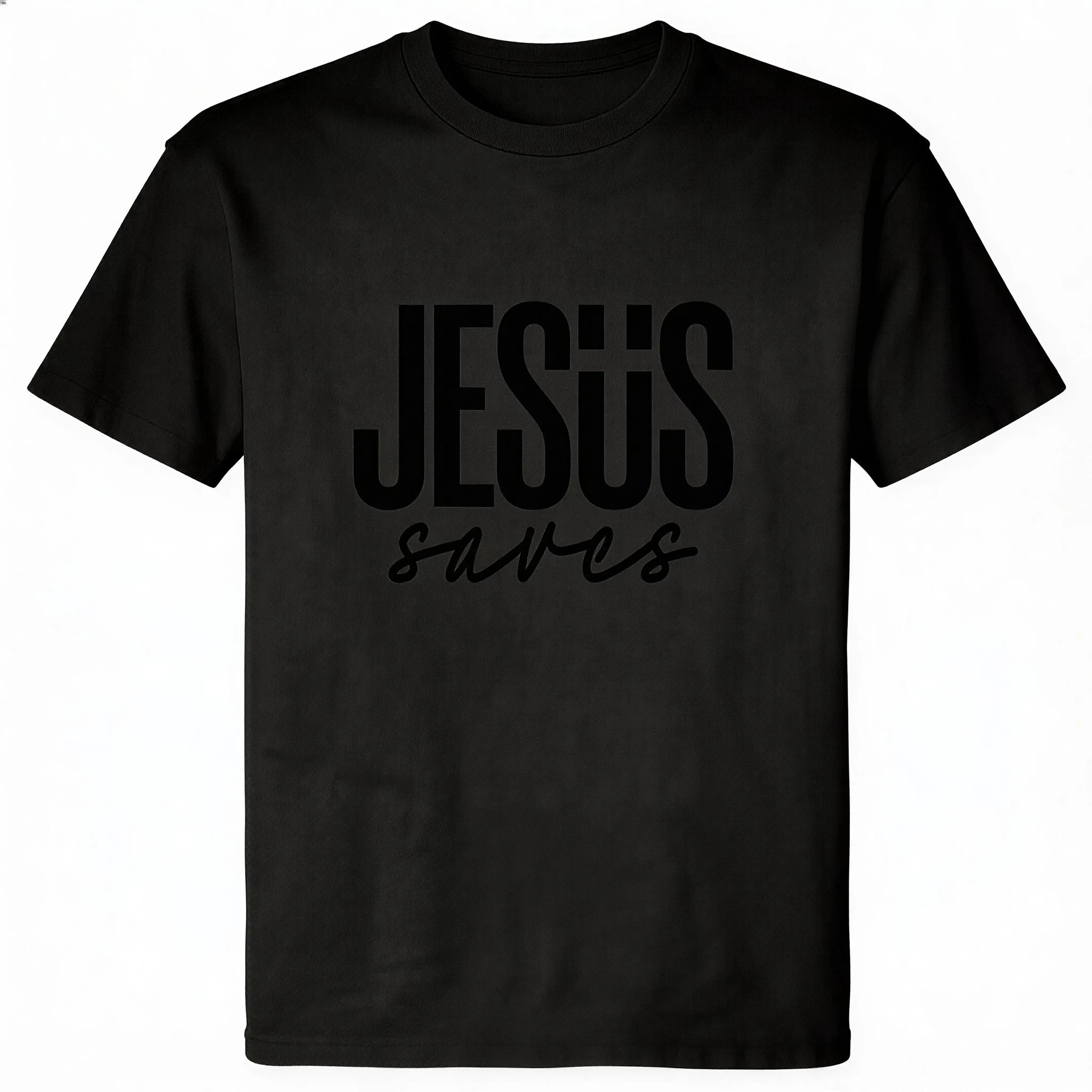 Jesus Saves Minimal Letter Graphic Unisex Crew Neck Short Sleeve Cotton T-Shirt