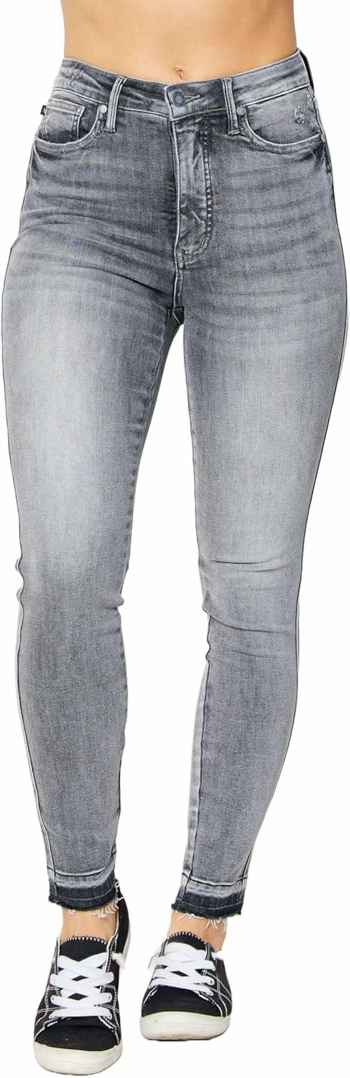 Judy Blue Women's High Waist Tummy Control Skinny Jeans, Grey, Release Hem, Stretch Denim 88792