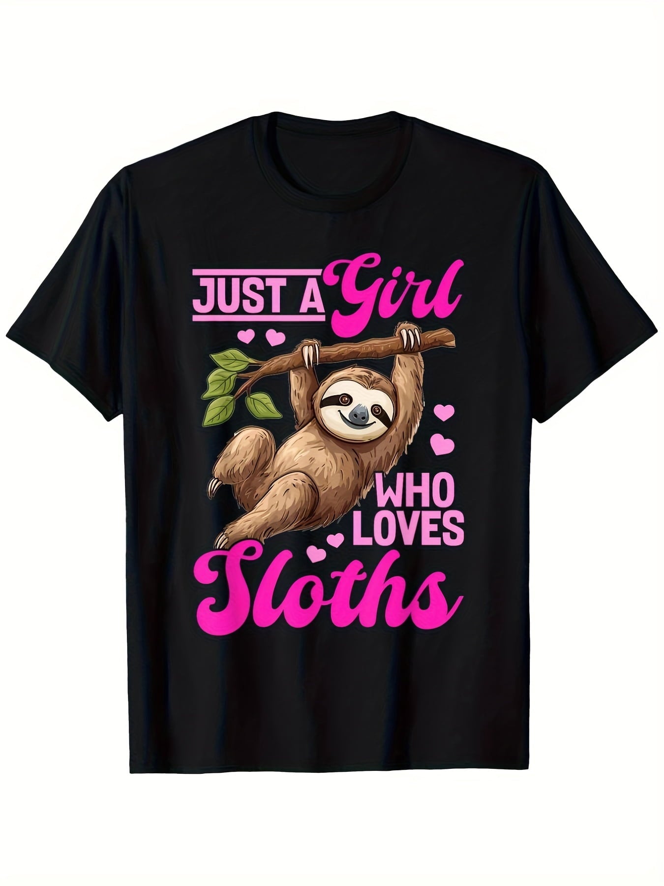 Just A Girl Who Loves Sloths Cute Funny Graphic Tee for Men Women, Adorable Lazy Animal Short Sleeve T-Shirt, Casual Crew Neck Top for Sloth Lover Gift