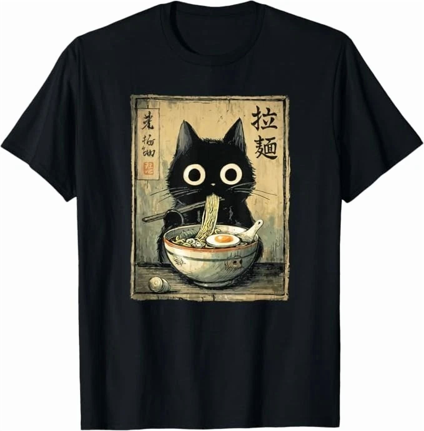Kawaii Ramen Cat Retro Japanese Noodles Artwork T-Shirt