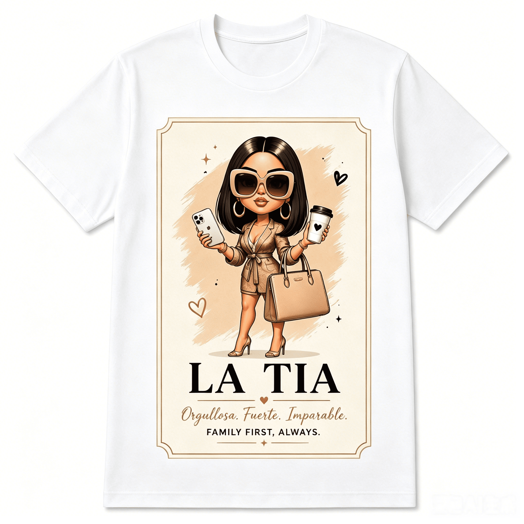 La Tia Graphic T-Shirt for Women, Fashion Aunt Cartoon Tee, Strong Loyal Unstoppable Shirt, Family Gift Short Sleeve Casual Top