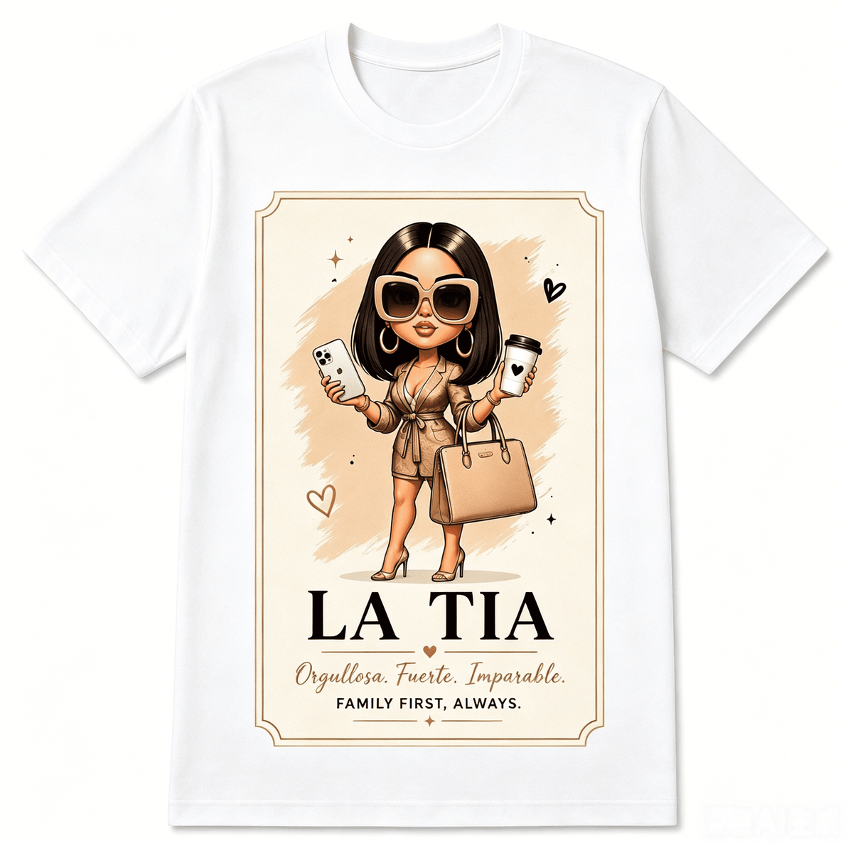 La Tia Graphic T-Shirt for Women, Fashion Aunt Cartoon Tee, Strong Loyal Unstoppable Shirt, Family Gift Short Sleeve Casual Top