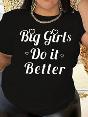 Large Letter Slogan Printed T-Shirt, Casual Round Neck Short Sleeved T-Shirt, Women's  Clothing Black Summer