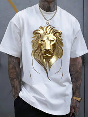 Lion Print T-Shirt, Plus Size Men's T-Shirt, Simple Graphic T-Shirt, Casual And Versatile