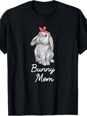 Lop Eared Bunny Mom Sketch Graphic T-Shirt, Unisex Soft Cotton Crew Neck Top, All Season Cute Pet Rabbit Tee, Casual Daily Outfit For Holland Lop And Bunny Owners