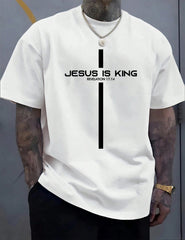 Man S' Cross Faith Text Print White TShirt Crew Neck Casual Cotton Tee Medium Stretch Knit Fabric Regular Fit For Boys Man Perfect For