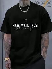 Man's Cross Faith Quote Print Black TShirt Crew Neck Casual Cotton Tee Medium Stretch Knit Fabric Regular Fit For Boys Man Perfect For