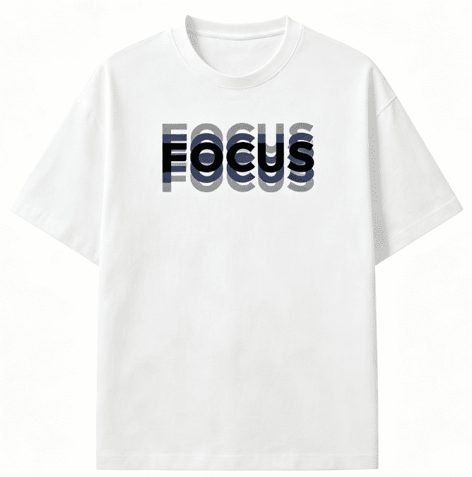Men Crew Neck Short Sleeve T‑Shirt, FOCUS Layered Graphic Print Casual Streetwear Tee, Lightweight Everyday Wear Top for Men