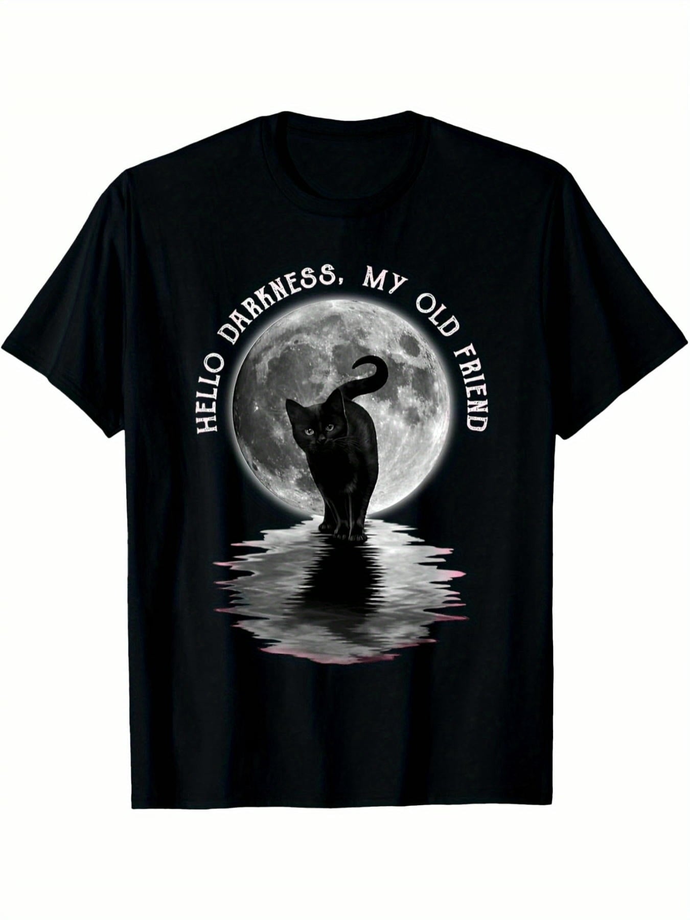 Men'S Black Cat Moon Graphic T-Shirt Casual Tee, Streetwear Style, Funny Quote Print