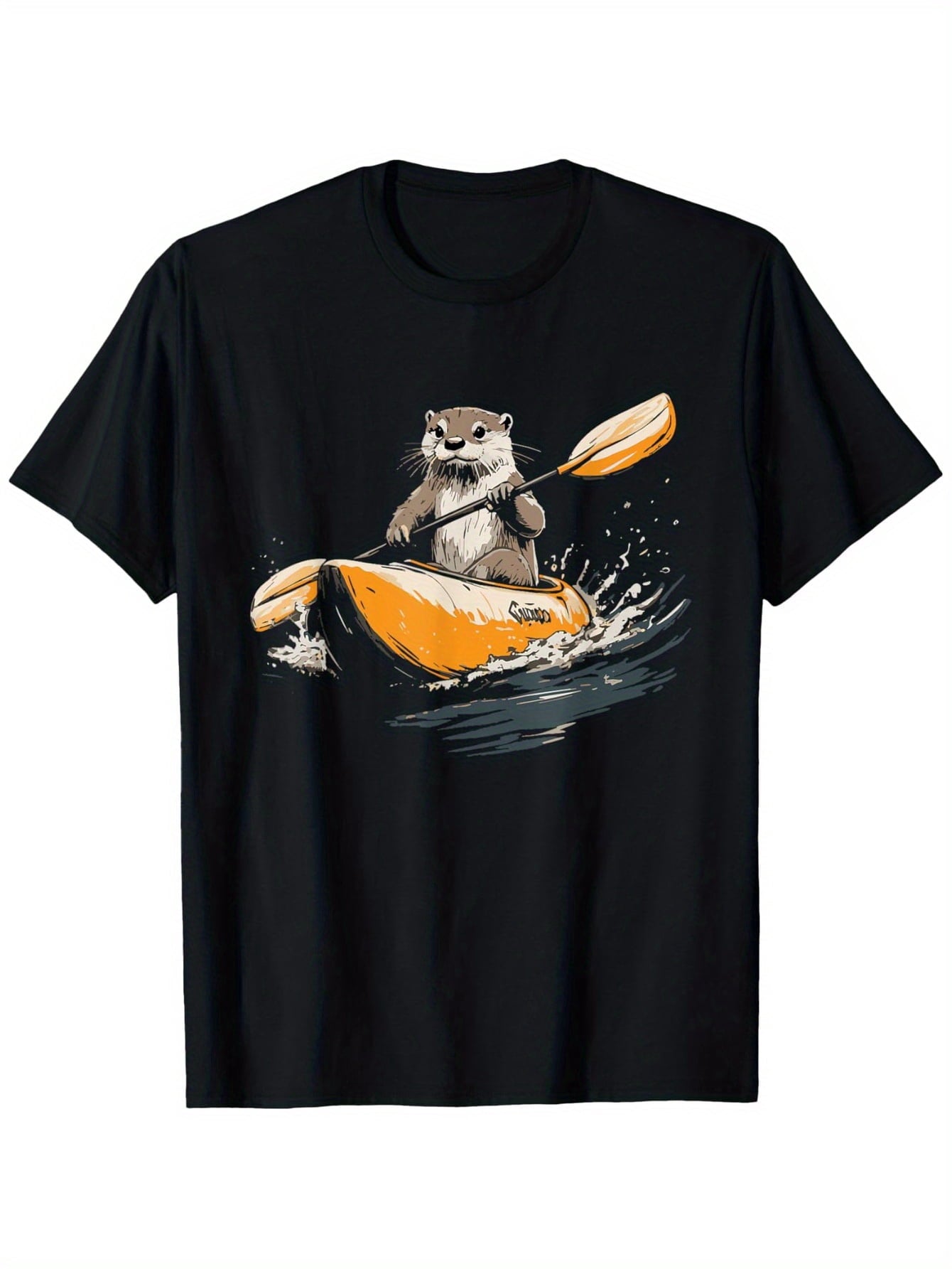 Men'S Black Kayak animal Pattern TShirt, Short Sleeve Crew Neck Fun Paddle Design