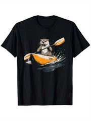 Men'S Black Kayak animal Pattern TShirt, Short Sleeve Crew Neck Fun Paddle Design