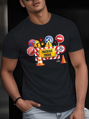 Men'S Comical Slovak Language TShirt Witty Slovak Expressions Traffic Sign Design Featuring Znackové Tricko (Trick) Crew Neck Short Sleeve Shirt