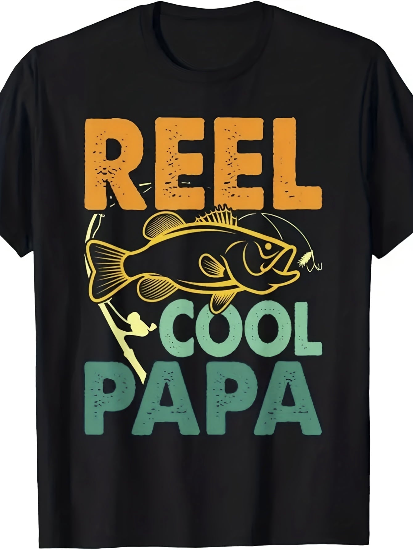 Men'S Funny Fishing Dad T-Shirt Reel Cool Papa Vintage Fishing Lure Design with Fish Hook Reel Print Casual All-Season Print Short Sleeve T-Shirt