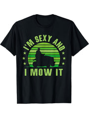 Men'S I'M Sexy And I Mow It Lawn Mowing Shirt - Casual Black Tee Featuring a Green And Yellow Design, Short Sleeves