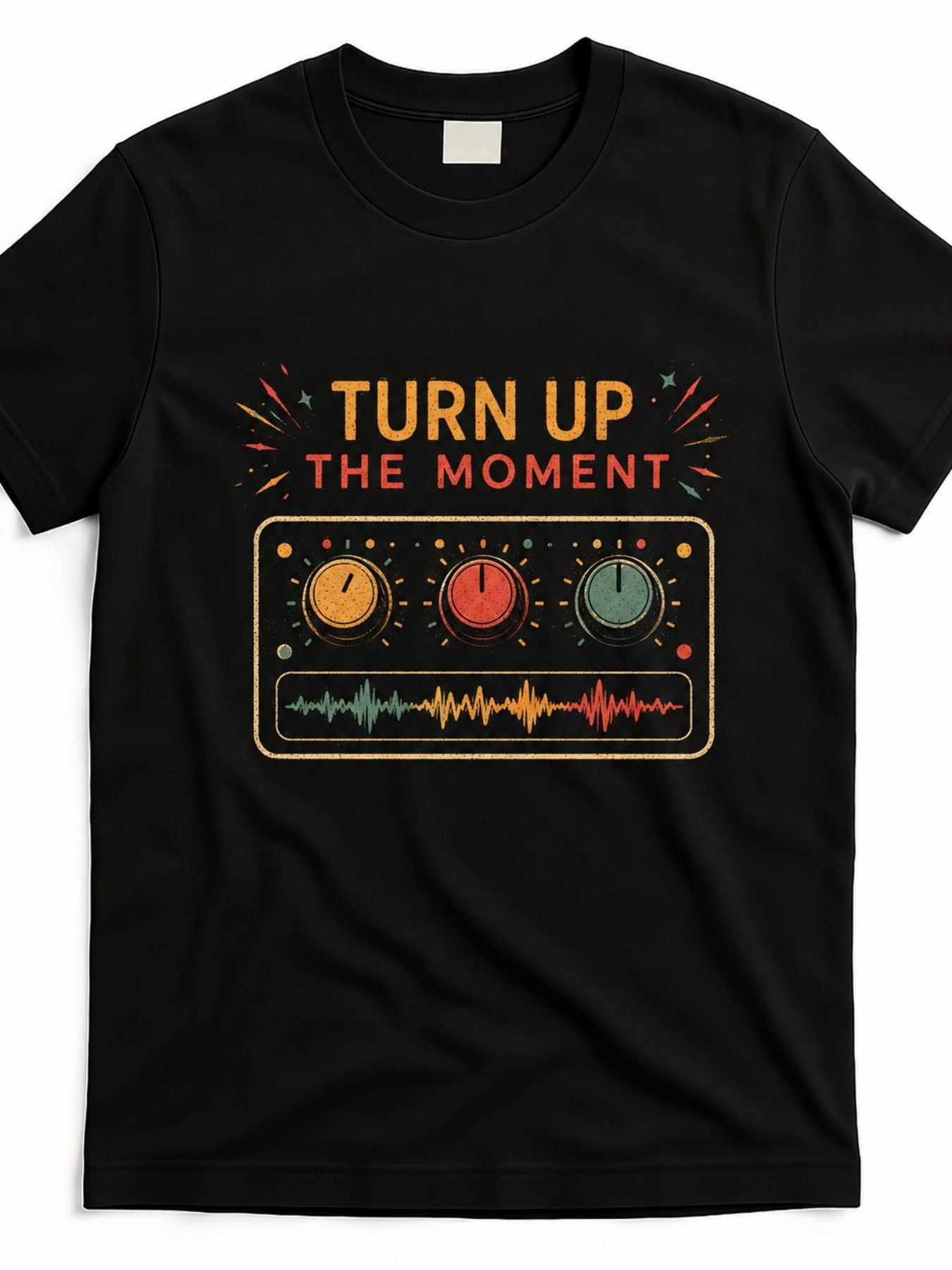 Men'S Short Sleeve Graphic T-Shirt Turn Up The Moment Retro Audio Mixer Sound Wave Music Lover Tee