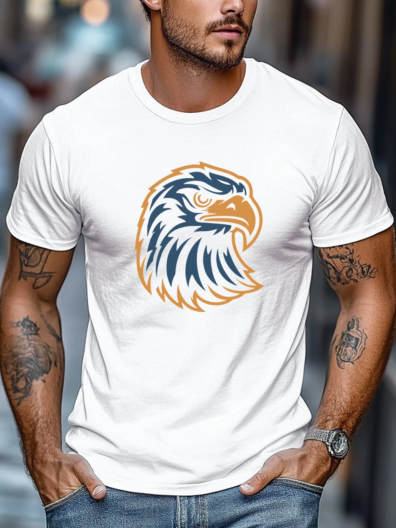 Men'S T-Shirt Men'S Eagle Head Pattern Summer Casual Round Neck Short Sleeve T-Shirt