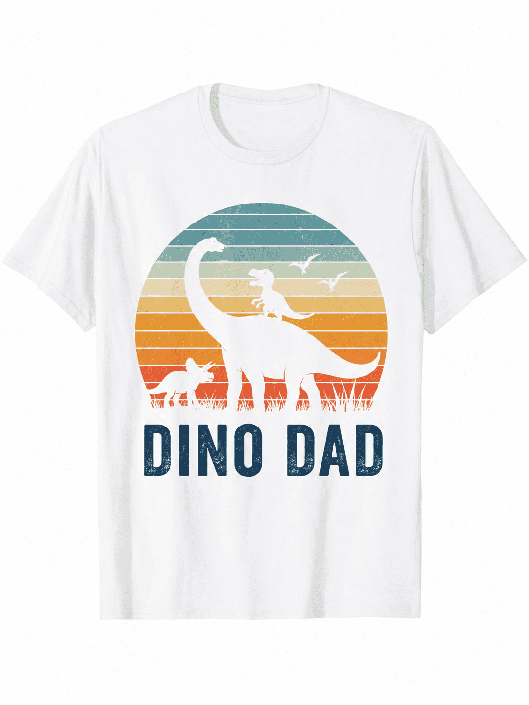 Men Vintage Dino Dad Retro Sunset Dinosaur Silhouette Graphic T-Shirt, Funny Dinosaur Lover Father’s Day Casual Short Sleeve Tee
