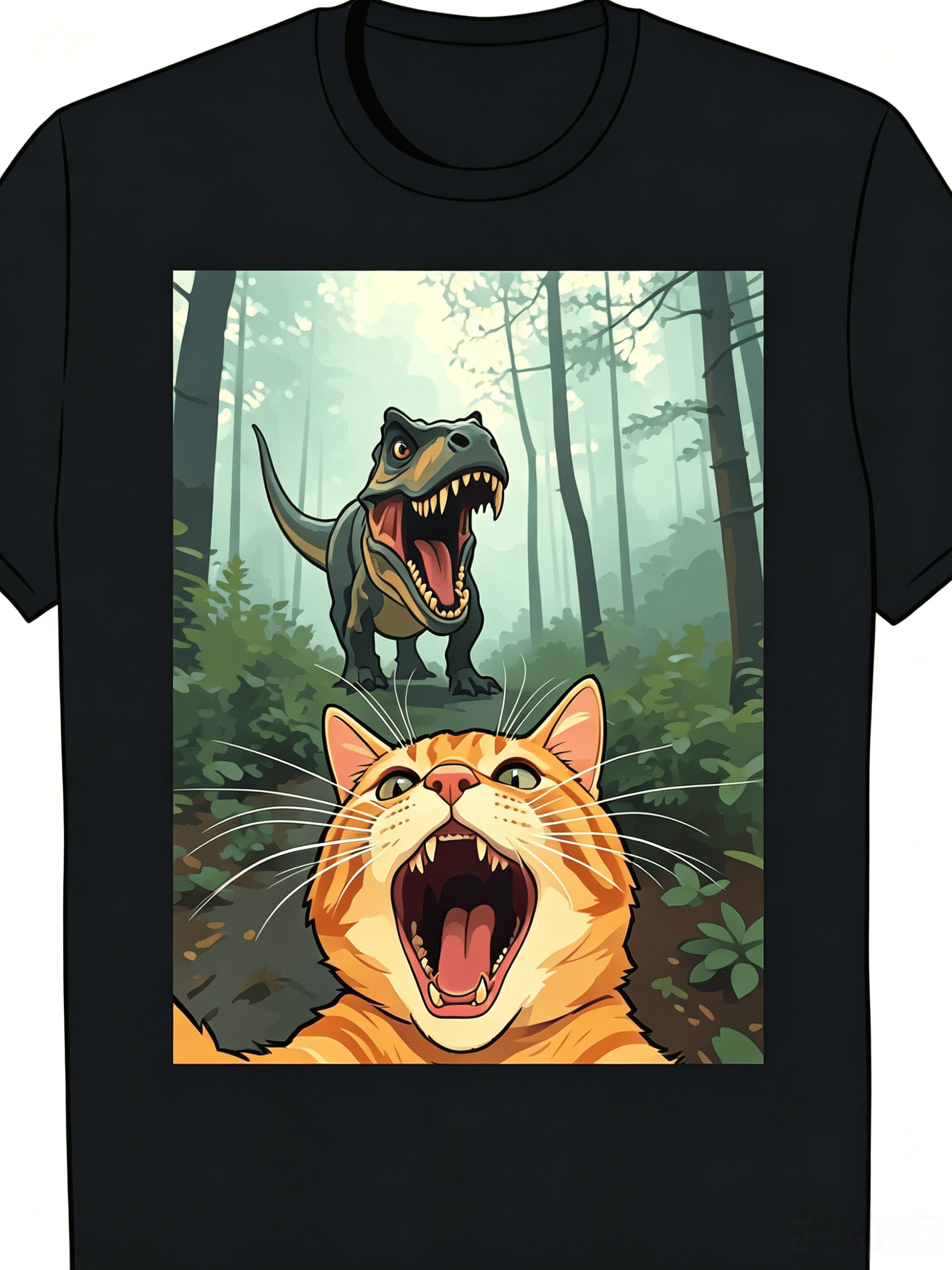 Men Women Funny Cat Dinosaur Selfie Graphic Tee Casual Short Sleeve Animal Lover T-Shirt