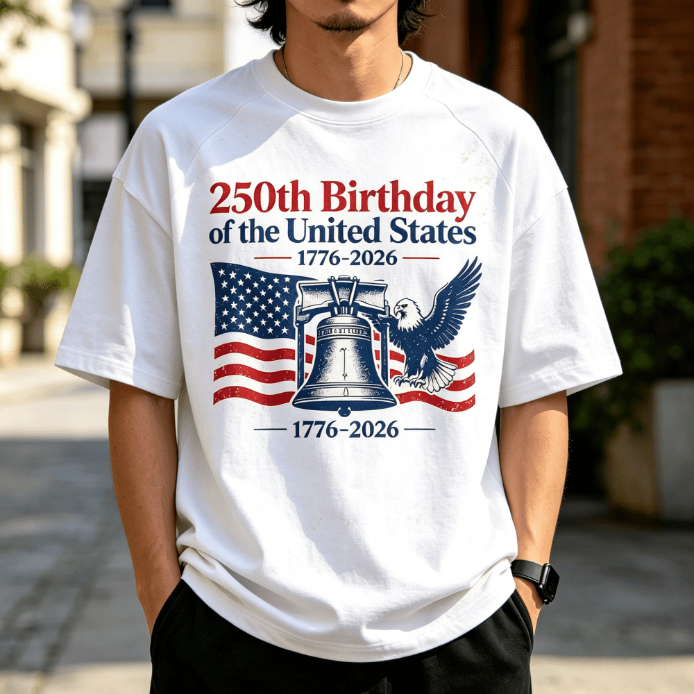Men Women USA 250th Anniversary 1776-2026 T-Shirt, Vintage Distressed Liberty Bell Eagle US Flag Graphic Short Sleeve Crew Neck Tee, Patriotic American Celebration
