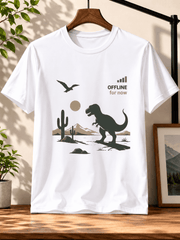 Men’s Black Graphic T-Shirt – Dinosaur Desert Scene “OFFLINE for now” Casual Tee