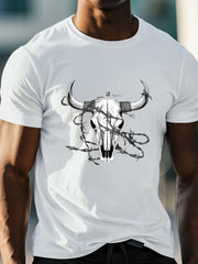 Men's Bull Skull Graphic T-Shirt - Casual Crew Neck Tee for Summer